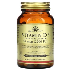 Thực phẩm chức năng Solgar Vitamin D3 (Cholecalciferol) 55 mcg (2.200 IU) 100 Vegetable Capsules 033984033177