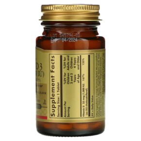 Thành phần vi chất của Solgar Vitamin D3 Natural Strawberry Banana Swirl 25 mcg (1.000 IU) 100 Chewable Tablets 033984549562