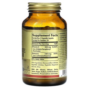 Solgar Vitamin Dry E with Yeast Free Selenium 100 Vegetable Capsules 3 Thành phần vi chất của Solgar Vitamin Dry E with Yeast Free Selenium 100 Vegetable Capsules 033984033511