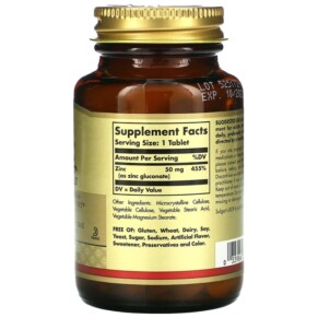 Thành phần vi chất của Solgar Zinc 50 mg 100 Tablets 033984037205
