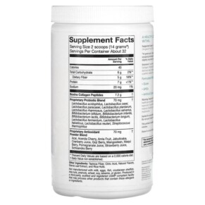 Thành phần vi chất của Solumeve Collagen with Probiotics and Superfruits Powdered Drink Mix Citrus 16 oz (454 g) 898220016525