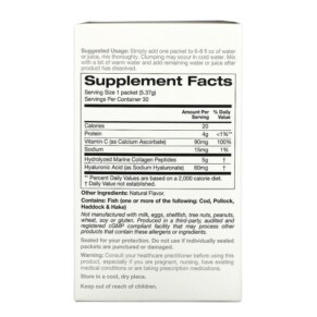 Thành phần vi chất của Solumeve Marine Collagen Peptides Plus Vitamin C and Hyaluronic Acid Lemon 30 Packets 0.19 oz (5.37 g) Each 898220013159
