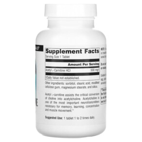 Thành phần vi chất của Source Naturals Acetyl L-Carnitine 500 mg 120 Tablets 021078003311