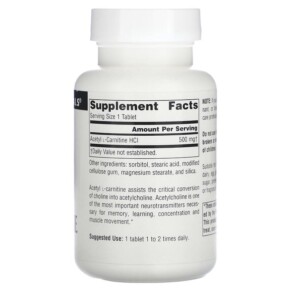 Thành phần vi chất của Source Naturals Acetyl L-Carnitine 500 mg 60 Tablets 021078004998