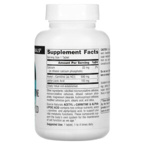 Thành phần vi chất của Source Naturals Acetyl L-Carnitine & Alpha-Lipoic Acid 650 mg 60 Tablets 021078017998