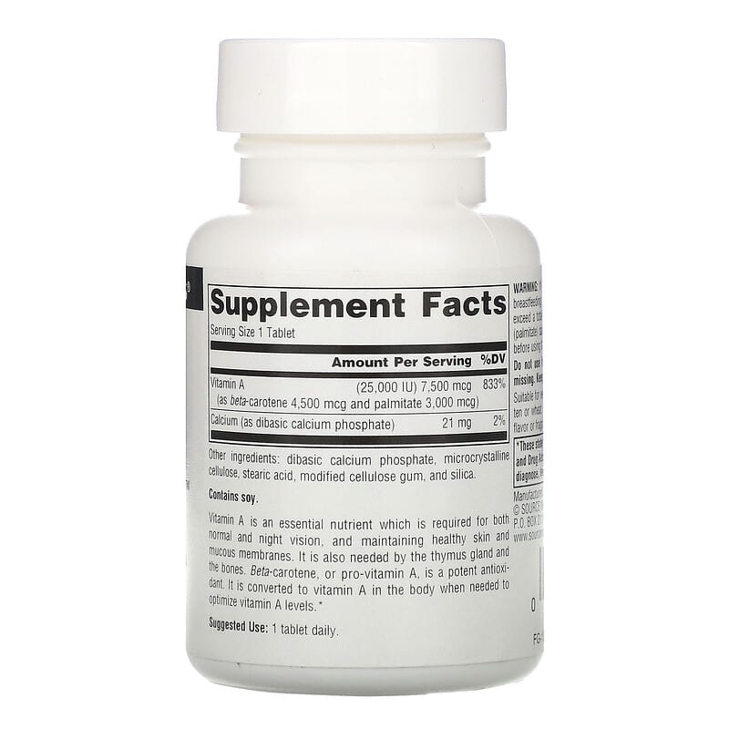 Source Naturals Active A 25.000 IU 120 Tablets 2 Thành phần vi chất của Source Naturals Active A 25.000 IU 120 Tablets 021078008255