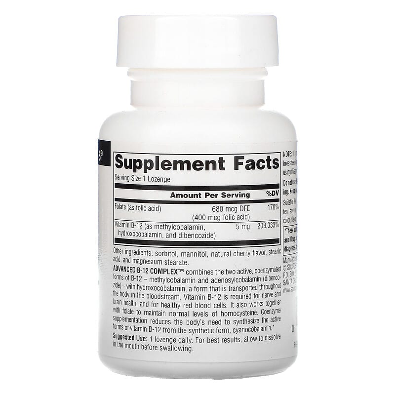 Source Naturals Advanced B-12 Complex 5 mg 60 Lozenges 2 Thành phần vi chất của Source Naturals Advanced B-12 Complex 5 mg 60 Lozenges 021078014812