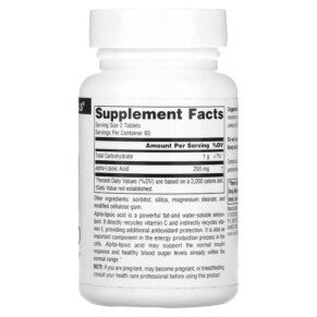 Thành phần vi chất của Source Naturals Alpha Lipoic Acid 100 mg 120 Tablets 021078001553