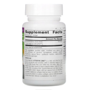 Thành phần vi chất của Source Naturals Attentive DHA 100 mg 60 Vegetarian Softgels 021078012023