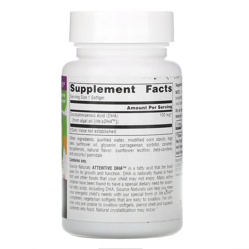Source Naturals Attentive DHA 100 mg 60 Vegetarian Softgels 2 Thành phần vi chất của Source Naturals Attentive DHA 100 mg 60 Vegetarian Softgels 021078012023