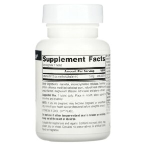 Thành phần vi chất của Source Naturals B-12 Fast Melt 5 mg 60 Tablets 021078024620