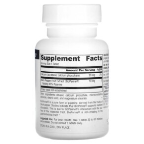 Thành phần vi chất của Source Naturals BioPerine 10 mg 120 Tablets 021078006442