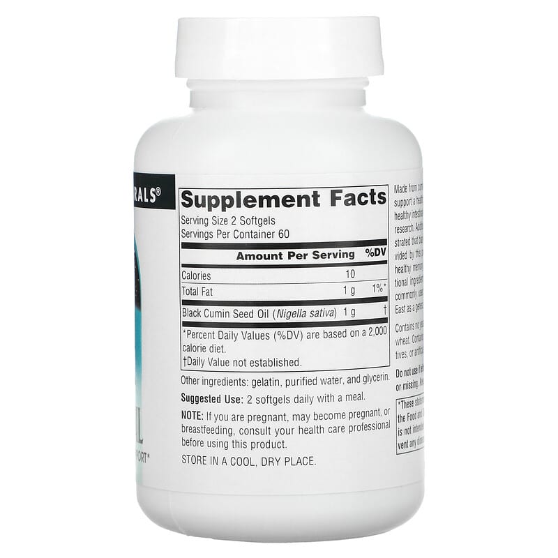 Source Naturals Black Seed Oil 120 Softgels 2 Thành phần vi chất của Source Naturals Black Seed Oil 120 Softgels 021078027577