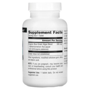 Thành phần vi chất của Source Naturals Blue-Green Algae 500 mg 200 Tablets 021078001737
