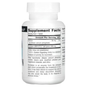 Thành phần vi chất của Source Naturals Bromelain 600 GDU/g 500 mg 120 Tablets 021078009078