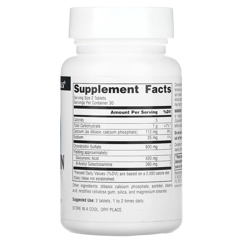 Source Naturals Chondroitin Sulfate 400 mg 60 Tablets 2 Thành phần vi chất của Source Naturals Chondroitin Sulfate 400 mg 60 Tablets 021078006978