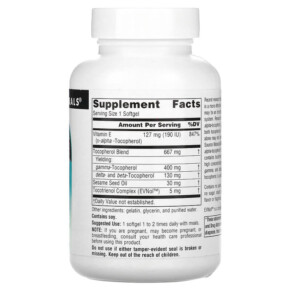 Thành phần vi chất của Source Naturals Gamma E 400 Complete E Complex with Tocotrienols 400 mg 60 Softgels 021078016984
