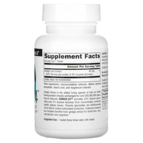 Thành phần vi chất của Source Naturals Ginkgo-24 40 mg 120 Tablets 021078000761