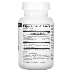 Thành phần vi chất của Source Naturals Green Coffee Extract 500 mg 60 Tablets 021078018711