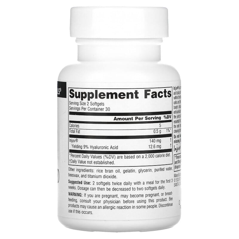 Source Naturals Injuv Hyaluronic Acid 70 mg 60 Softgels 2 Thành phần vi chất của Source Naturals Injuv Hyaluronic Acid 70 mg 60 Softgels 021078015505