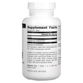 Thành phần vi chất của Source Naturals L-Arginine Free Form 1.000 mg 100 Tablets 021078018421