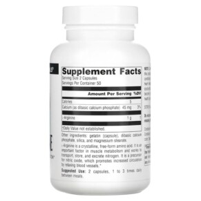 Thành phần vi chất của Source Naturals L-Arginine Free Form 500 mg 100 Capsules 021078016878