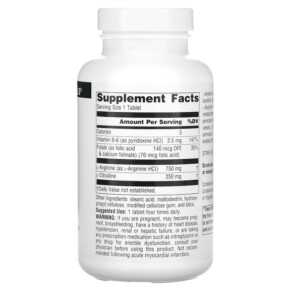 Thành phần vi chất của Source Naturals L-Arginine L-Citrulline Complex 1.000 mg 120 Tablets 021078020431