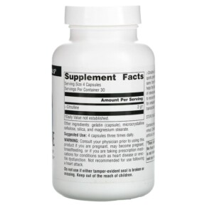 Thành phần vi chất của Source Naturals L-Citrulline 125 mg 120 Capsules 021078020059