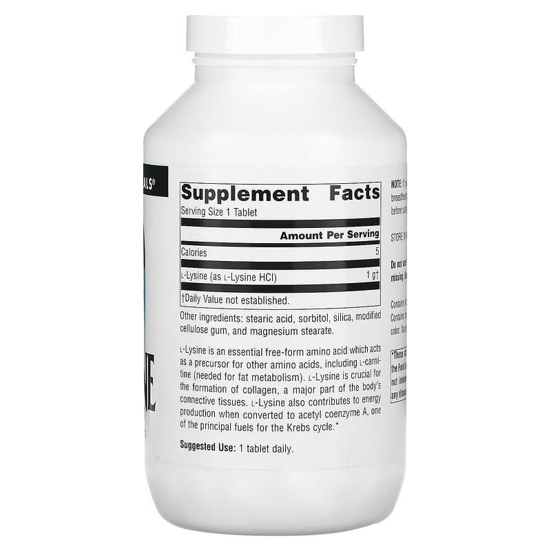 Source Naturals L-Lysine 1.000 mg 200 Tablets 2 Thành phần vi chất của Source Naturals L-Lysine 1.000 mg 200 Tablets 021078026808