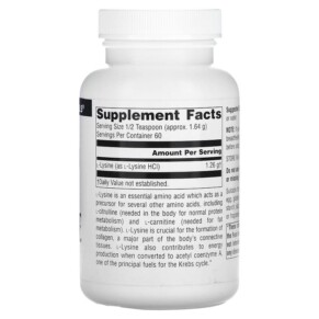 Thành phần vi chất của Source Naturals L-Lysine Powder 3.53 oz (100 g) 021078001355