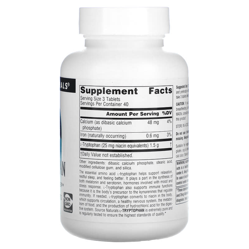 Source Naturals L-Tryptophan 500 mg 120 Tablets 2 Thành phần vi chất của Source Naturals L-Tryptophan 500 mg 120 Tablets 021078019800