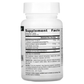 Thành phần vi chất của Source Naturals L-Tryptophan with Coenzyme B-6 500 mg 60 Tablets 021078019879