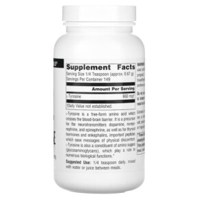 Thành phần vi chất của Source Naturals L-Tyrosine Free-Form Powder 3.53 oz (100 g) 021078001874