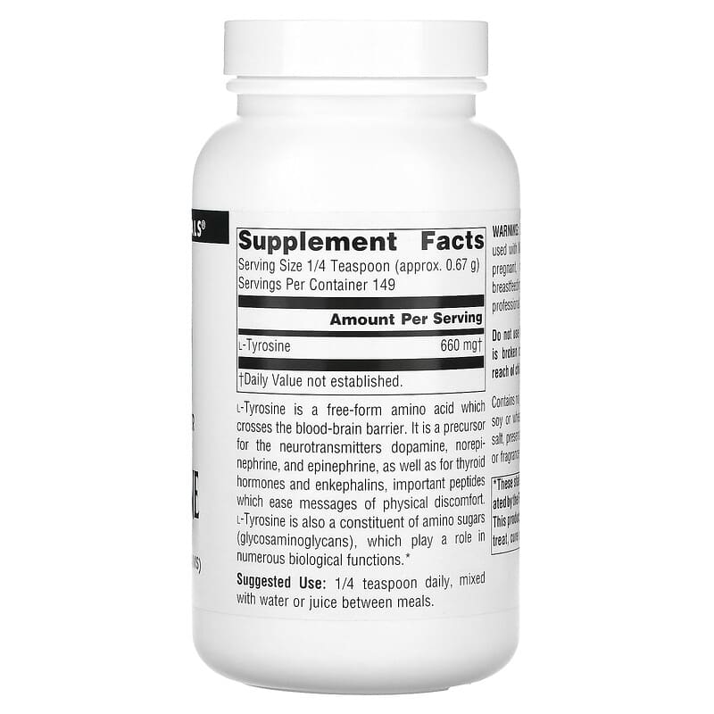 Source Naturals L-Tyrosine Free-Form Powder 3.53 oz (100 g) 2 Thành phần vi chất của Source Naturals L-Tyrosine Free-Form Powder 3.53 oz (100 g) 021078001874