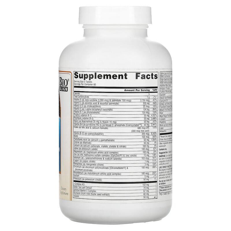 Source Naturals Life Force Multiple No Iron 120 Tablets 2 Thành phần vi chất của Source Naturals Life Force Multiple No Iron 120 Tablets 021078009665