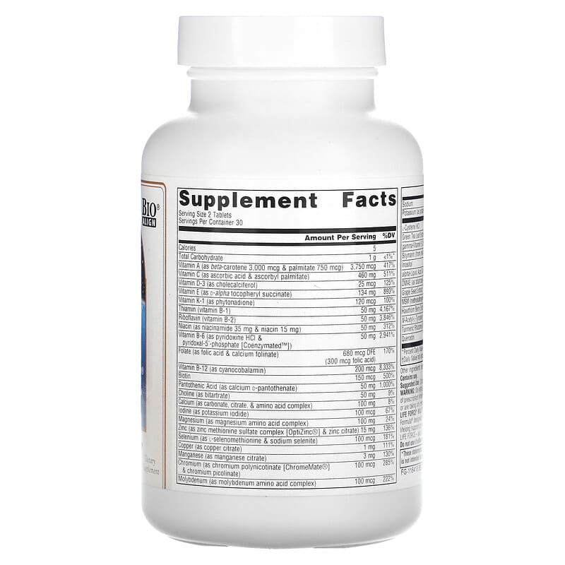 Source Naturals Life Force Multiple No Iron 60 Tablets 2 Thành phần vi chất của Source Naturals Life Force Multiple No Iron 60 Tablets 021078009658