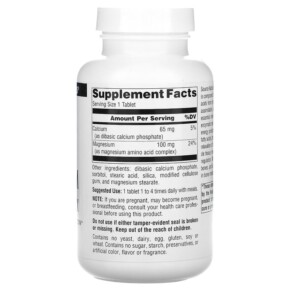 Thành phần vi chất của Source Naturals Magnesium Chelate Complex 100 mg 250 Tablets 021078003182