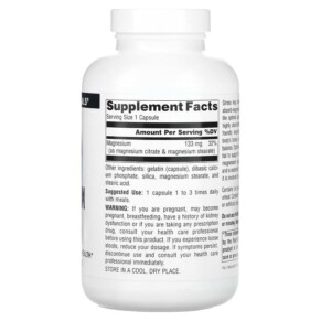 Thành phần vi chất của Source Naturals Magnesium Citrate 133 mg 180 Capsules 021078021001