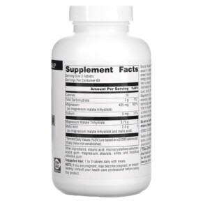 Thành phần vi chất của Source Naturals Magnesium Malate 1.250 mg 180 Tablets 021078002628