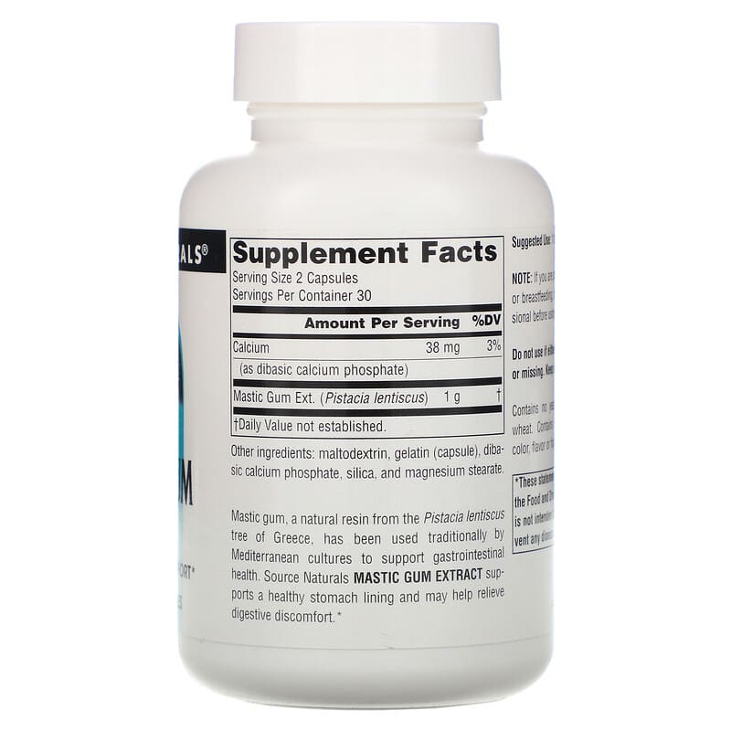Source Naturals Mastic Gum Extract 500 mg 60 Capsules 2 Thành phần vi chất của Source Naturals Mastic Gum Extract 500 mg 60 Capsules 021078014201