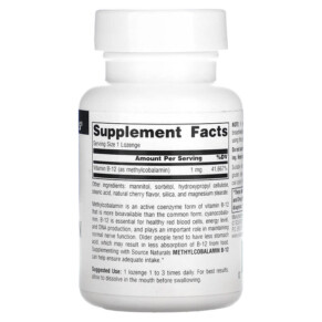 Thành phần vi chất của Source Naturals MethylCobalamin Vitamin B12 Cherry 1 mg 120 Lozenges 021078012931