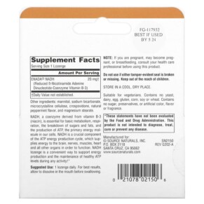 Thành phần vi chất của Source Naturals NADH 20 mg 30 Lozenges 021078021506
