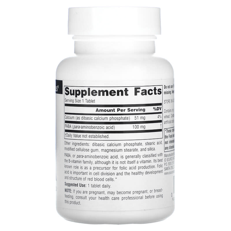 Source Naturals PABA 100 mg 250 Tablets 2 Thành phần vi chất của Source Naturals PABA 100 mg 250 Tablets 021078005087