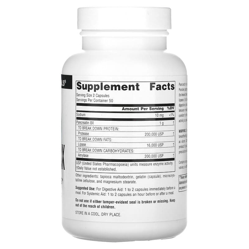 Source Naturals Pancreatin 8X 500 mg 100 Capsules 2 Thành phần vi chất của Source Naturals Pancreatin 8X 500 mg 100 Capsules 021078019442