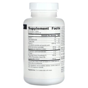 Thành phần vi chất của Source Naturals Proline & L-Lysine 550 mg 120 Tablets 021078007586
