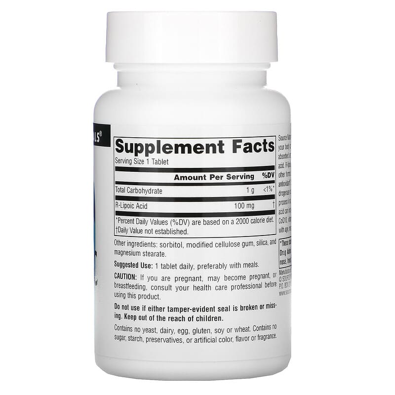 Source Naturals R-Lipoic Acid 100 mg 60 Tablets 2 Thành phần vi chất của Source Naturals R-Lipoic Acid 100 mg 60 Tablets 021078016649