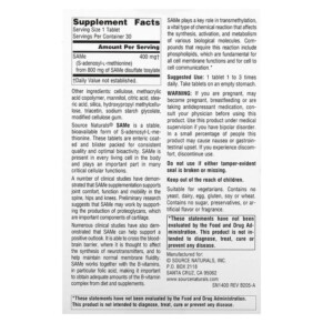 Thành phần vi chất của Source Naturals SAMe 400 mg 30 Enteric Coated Tablets 021078014003