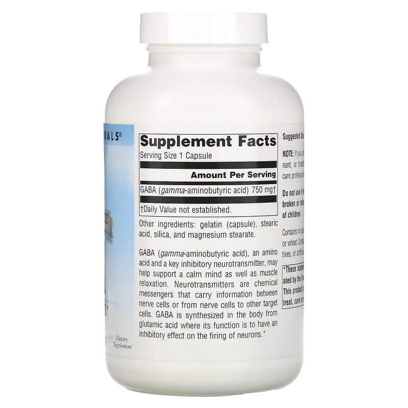 Source Naturals Serene Science GABA Calm Mind 750 mg 180 Capsules 2 Thành phần vi chất của Source Naturals Serene Science GABA Calm Mind 750 mg 180 Capsules 021078017080