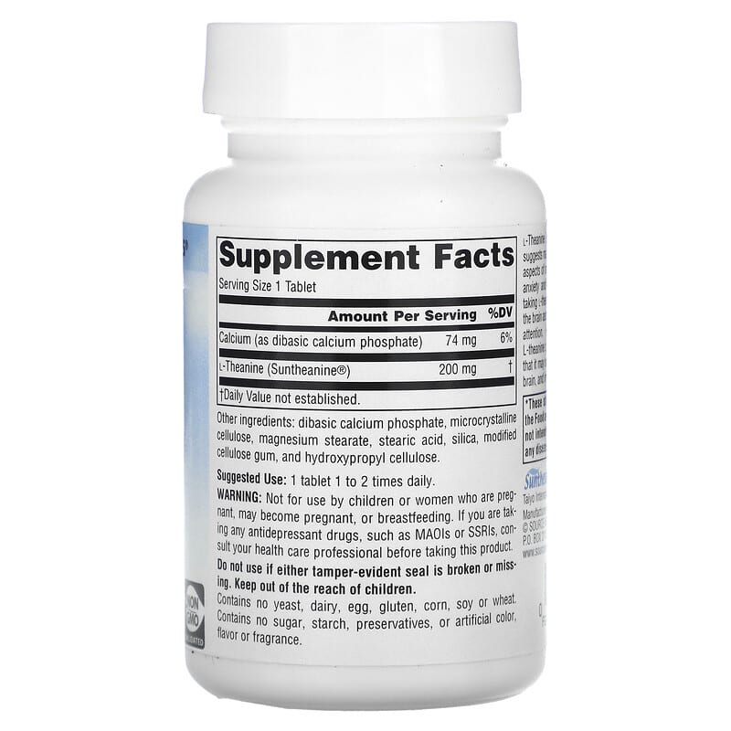 Source Naturals Serene Science L-Theanine 200 mg 60 Tablets 2 Thành phần vi chất của Source Naturals Serene Science L-Theanine 200 mg 60 Tablets 021078014997