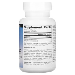 Thành phần vi chất của Source Naturals Serrapeptase 120 Capsules 021078019503